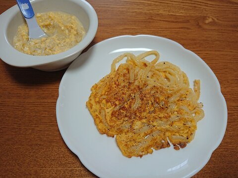 離乳食用残りうどん&卵でガレットみたいな焼きうどん